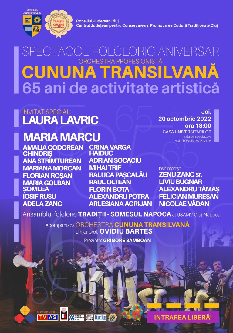 SPECTACOL FOLCLORIC ANIVERSAR: Orchestra CUNUNA TRANSILVANĂ la 65 de ani de activitate artistică